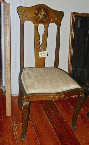 Antique Wood Chair With Hand-Painted Cupid Motif, , , Deep South Antiques Deep South Antiques