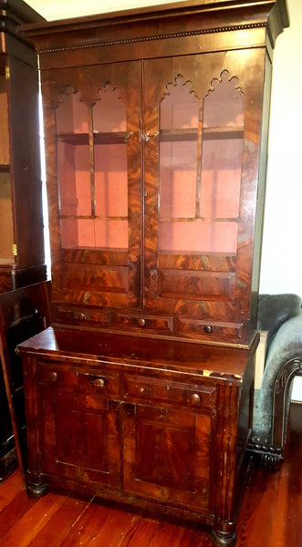 Handsome Antique Flame Mahogany Secretary - 19th Century