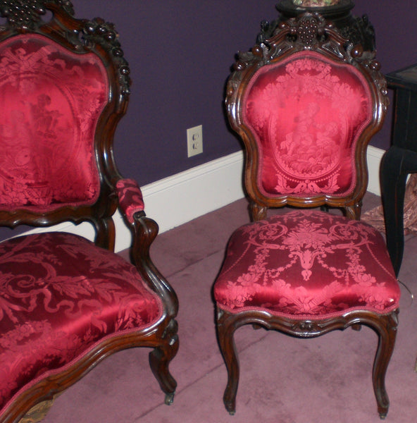 Two Rococo Ladies Red Silk Side Chairs - 1850’s