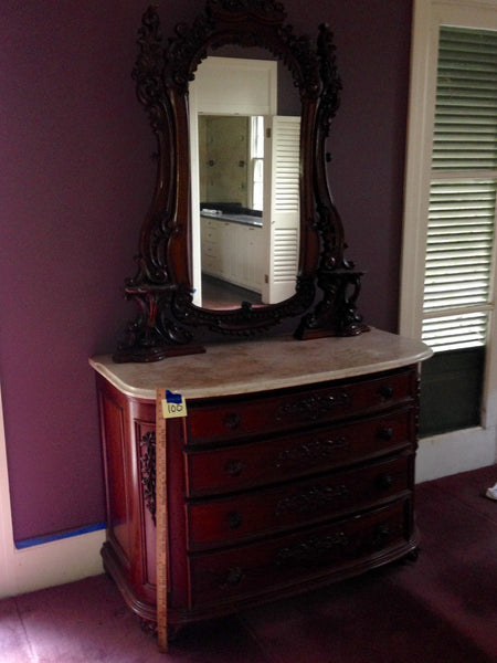 Antique Victorian Crotch Mahogany Dresser White Marble Chest of Drawers
