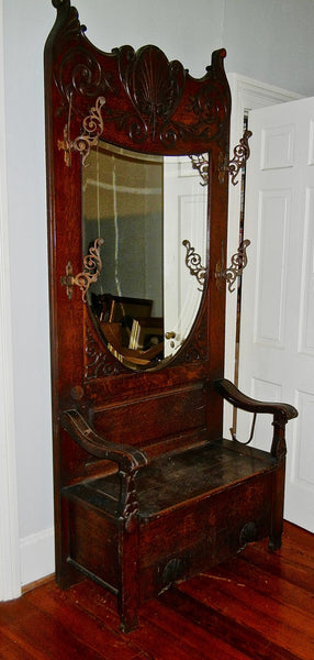 Oak Hall Tree With Beveled Mirror