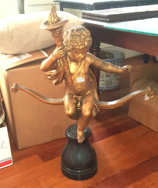 Gold Gilt Cherub Putti Magnificent Hand Carved French Antique Angel, , Statues, Deep South Antiques
