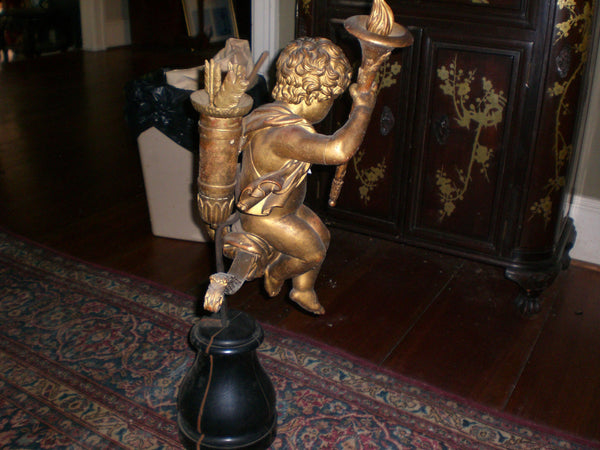 Gold Gilt Cherub Putti Magnificent Hand Carved French Antique 