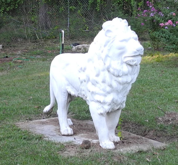 Magnificent Pair of Antique Life- Size Lion Statues in Cast Iron   