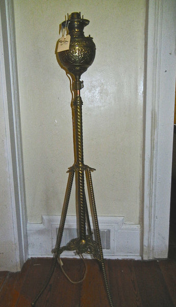 Antique Brass Kerosene Piano Lamp - Electrified, , Lamps, Deep South Antiques