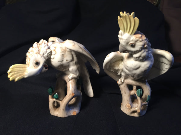 Pair of Porcelain Wien Augarten Cockatoo Bird Figurines Art Deco