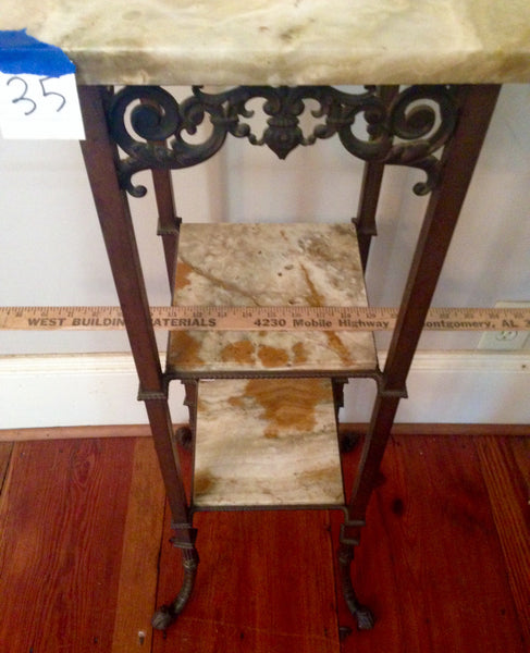 Brass Pedestal Straight Legged Fern Stand - Marble Top, , Tables, Deep South Antiques Deep South Antiques