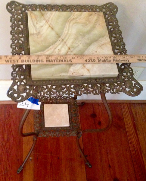 Brass Pedestal Fern Stand - Marble Top, , Tables, Deep South Antiques Deep South Antiques