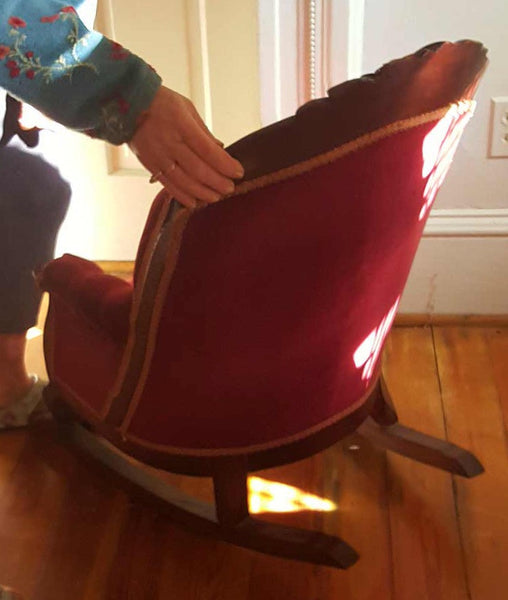 Red Velvet Sleepy Hollow Walnut Child’s Rocking Chair