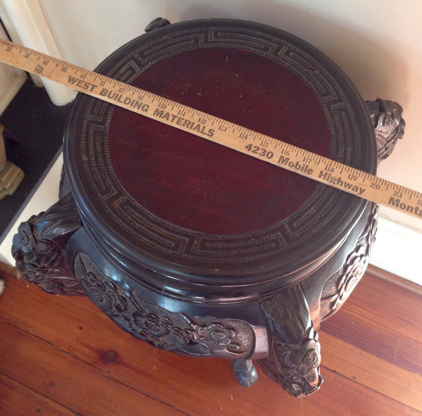 Finely Carved Oriental Marble Top Chinese Plant Stand Asian End Table, , Tables, Deep South Antiques Deep South Antiques