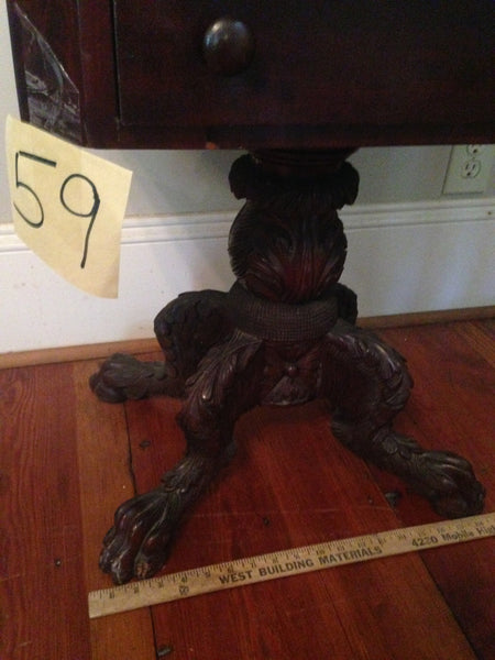 Empire Mahogany Table Two Drawer with Heavy Carved Paw Feet, , Tables, Deep South Antiques Deep South Antiques