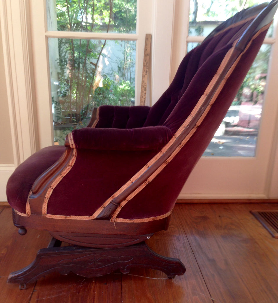 Purple Velvet Sleepy Hollow Walnut Platform Rocking Chair