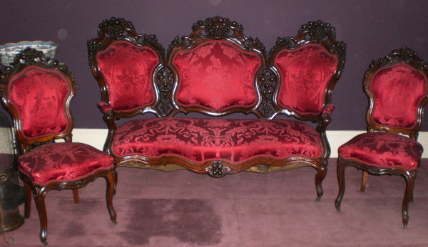 Two Rococo Ladies Red Silk Side Chairs - 1850’s