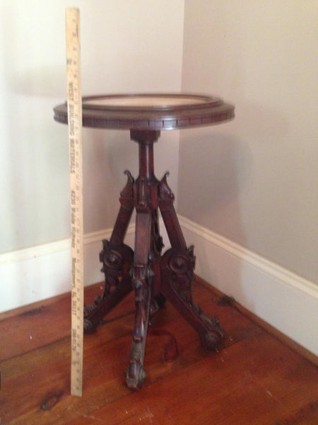Victorian Eastlake Style End Table Plant Stand With Russet Marble Top