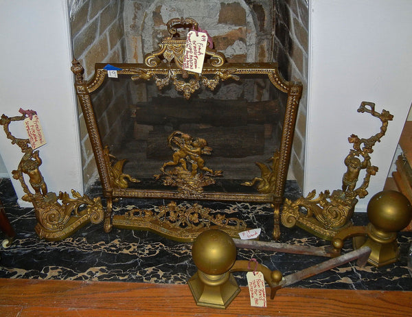 Fireplace Ormolu Fender, Screen and Cupid Andirons - French Ormolu, 19th Century, , Decoratives, Deep South Antiques